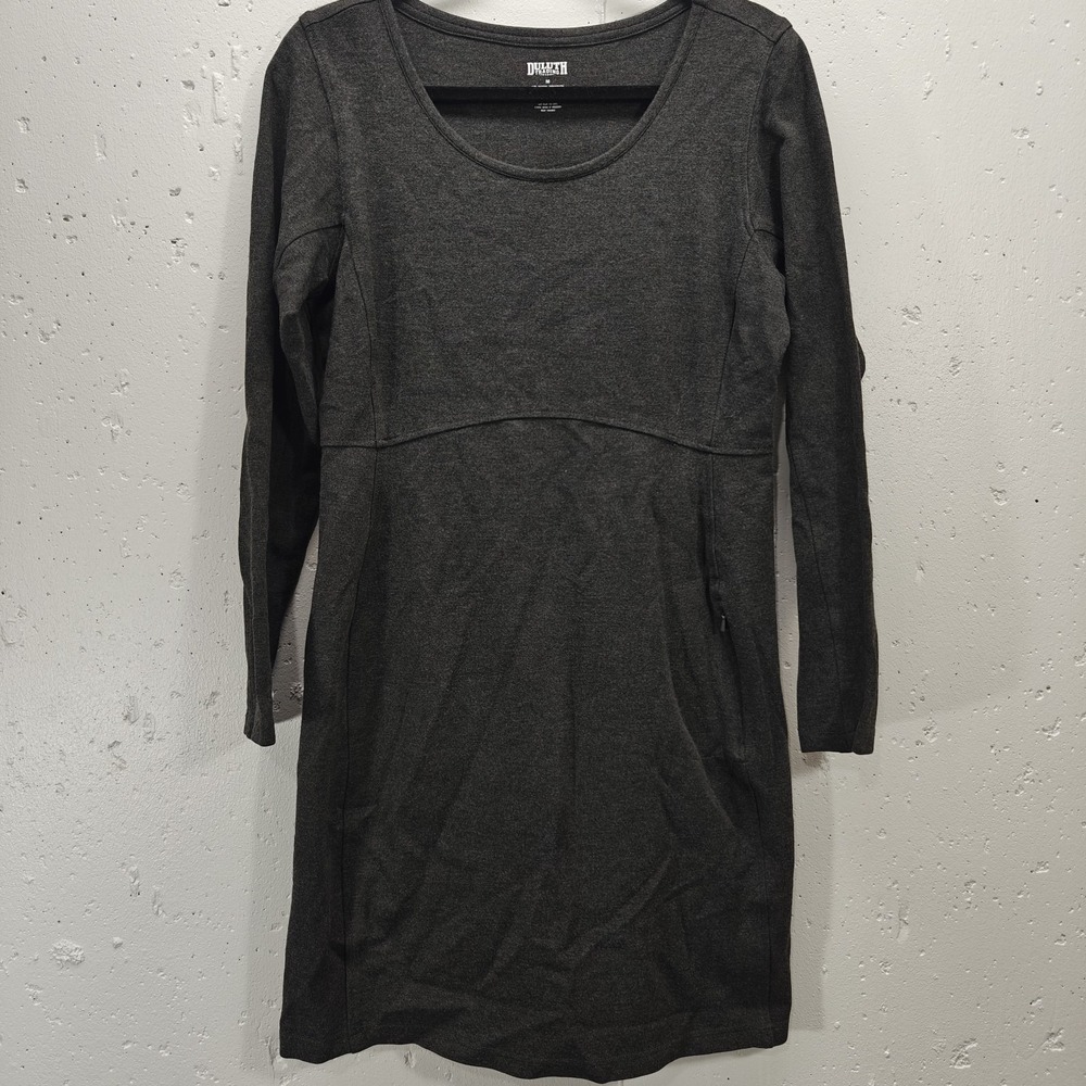 Duluth Trading Co Womens M Dress Charcoal Gray Knit Sheath Zip Pocket Stretch